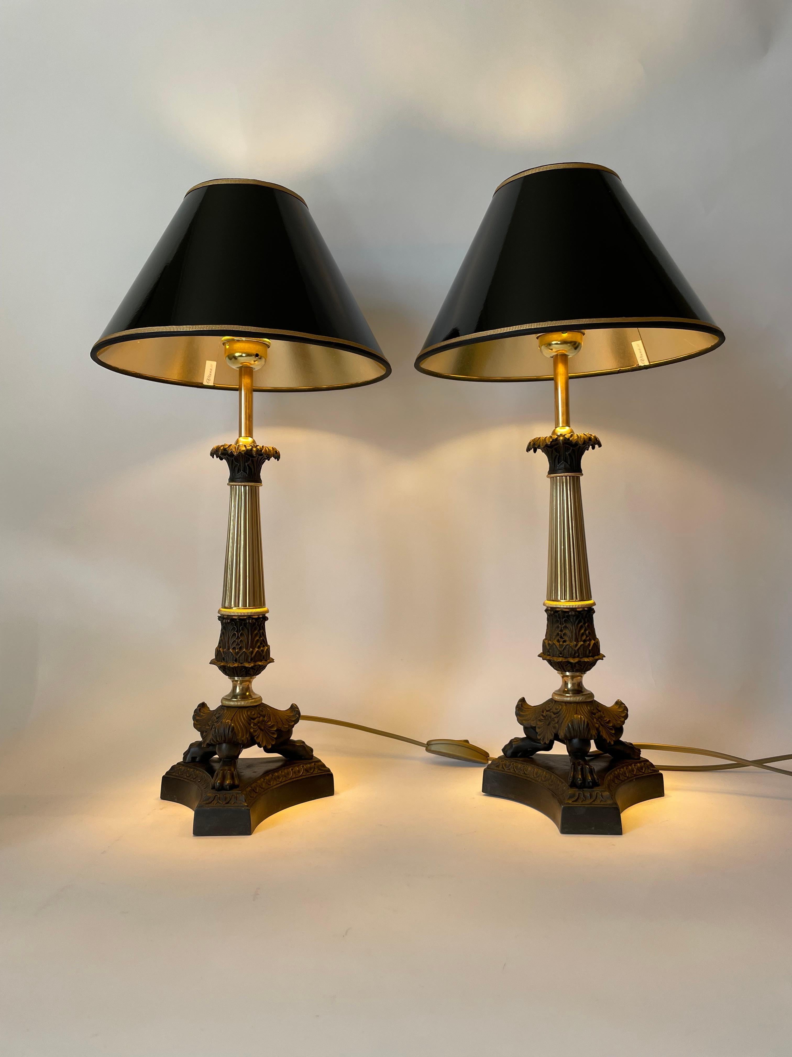 French Elegant pair of Empire Table Lamps, originally candelabra from the 1830s