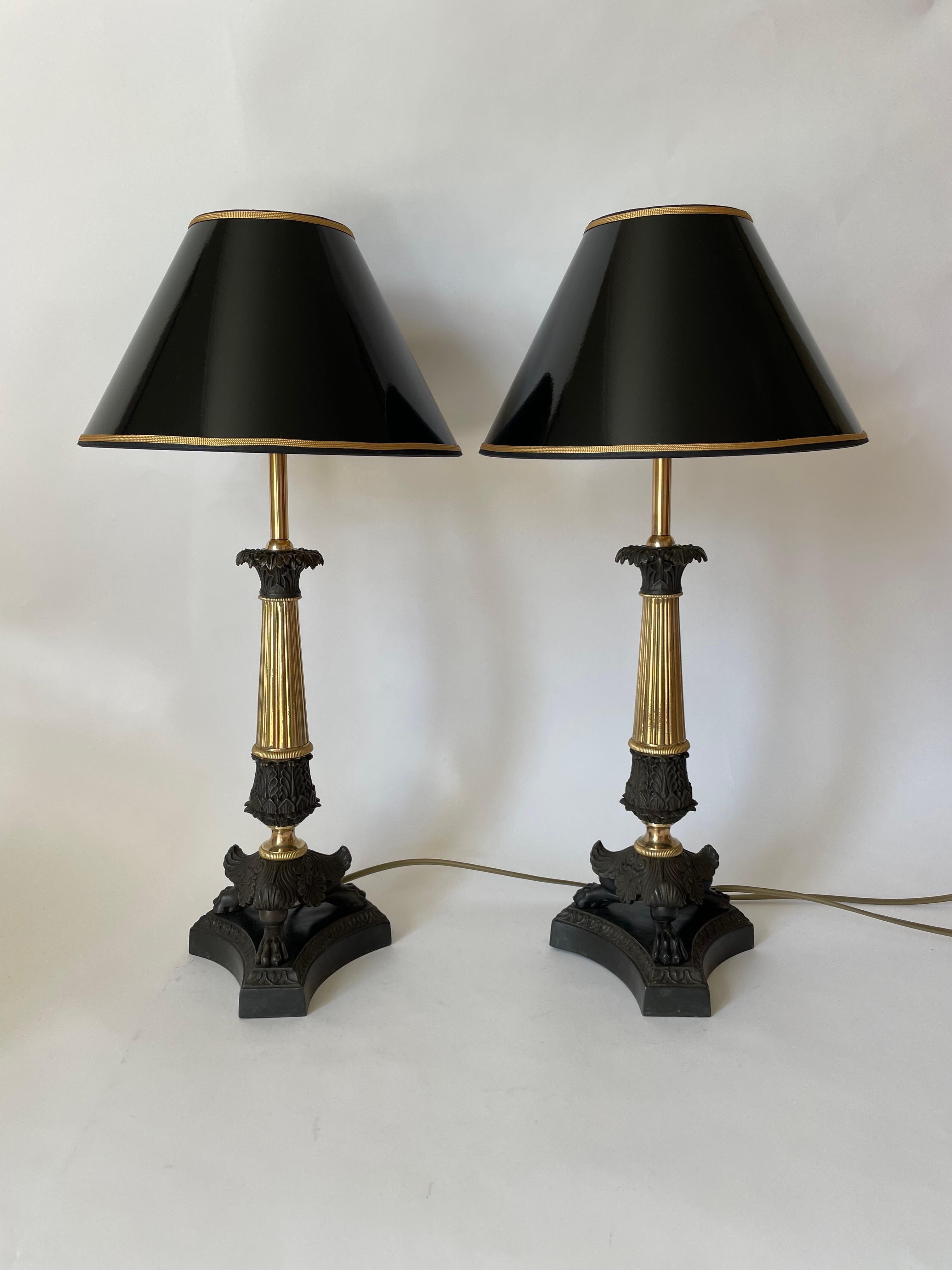 Elegant pair of Empire Table Lamps, originally candelabra from the 1830s 1