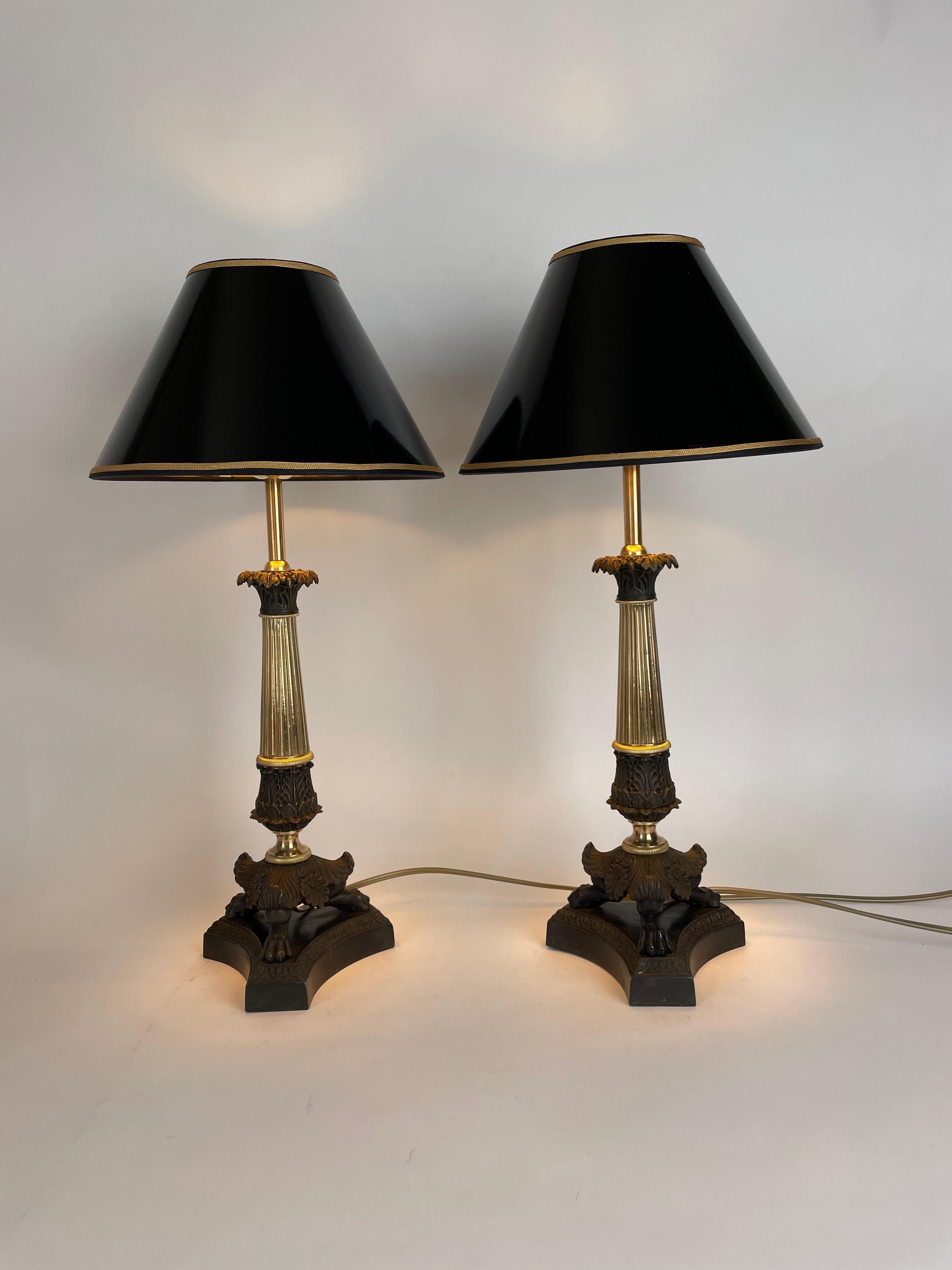 Elegant pair of Empire Table Lamps, originally candelabra from the 1830s 2