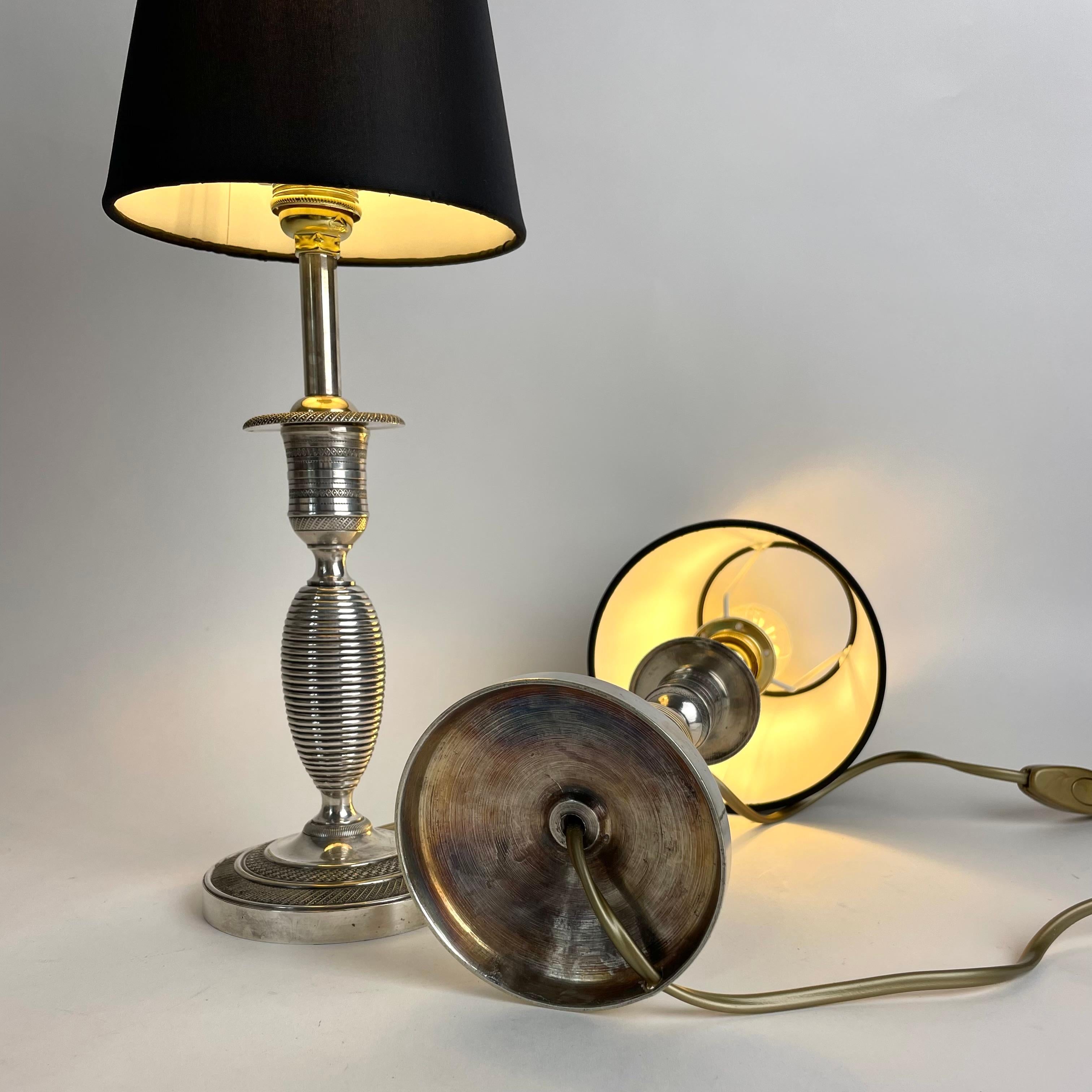 Elegant pair of Empire Table Lamps, originally candlesticks from the 1820s For Sale 5