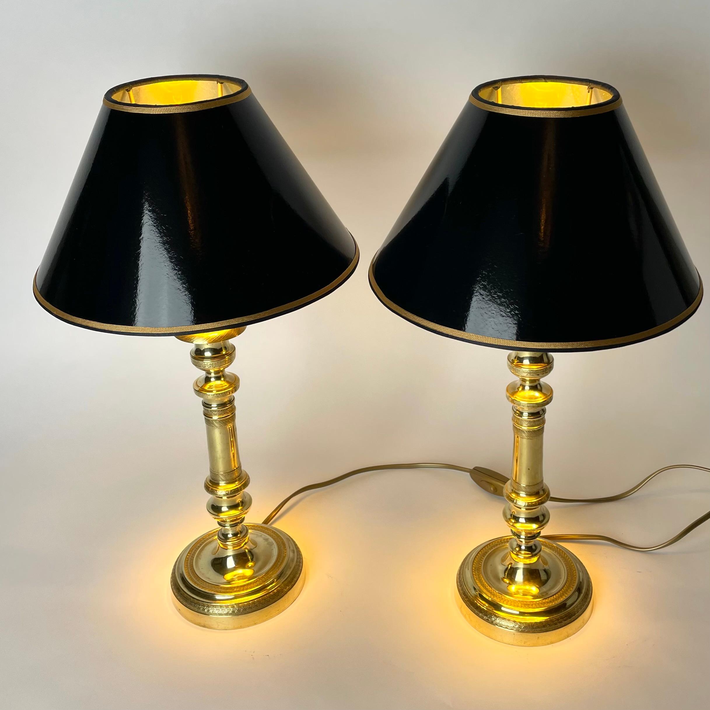French Elegant pair of Empire Table Lamps, originally candlesticks from the 1820s For Sale