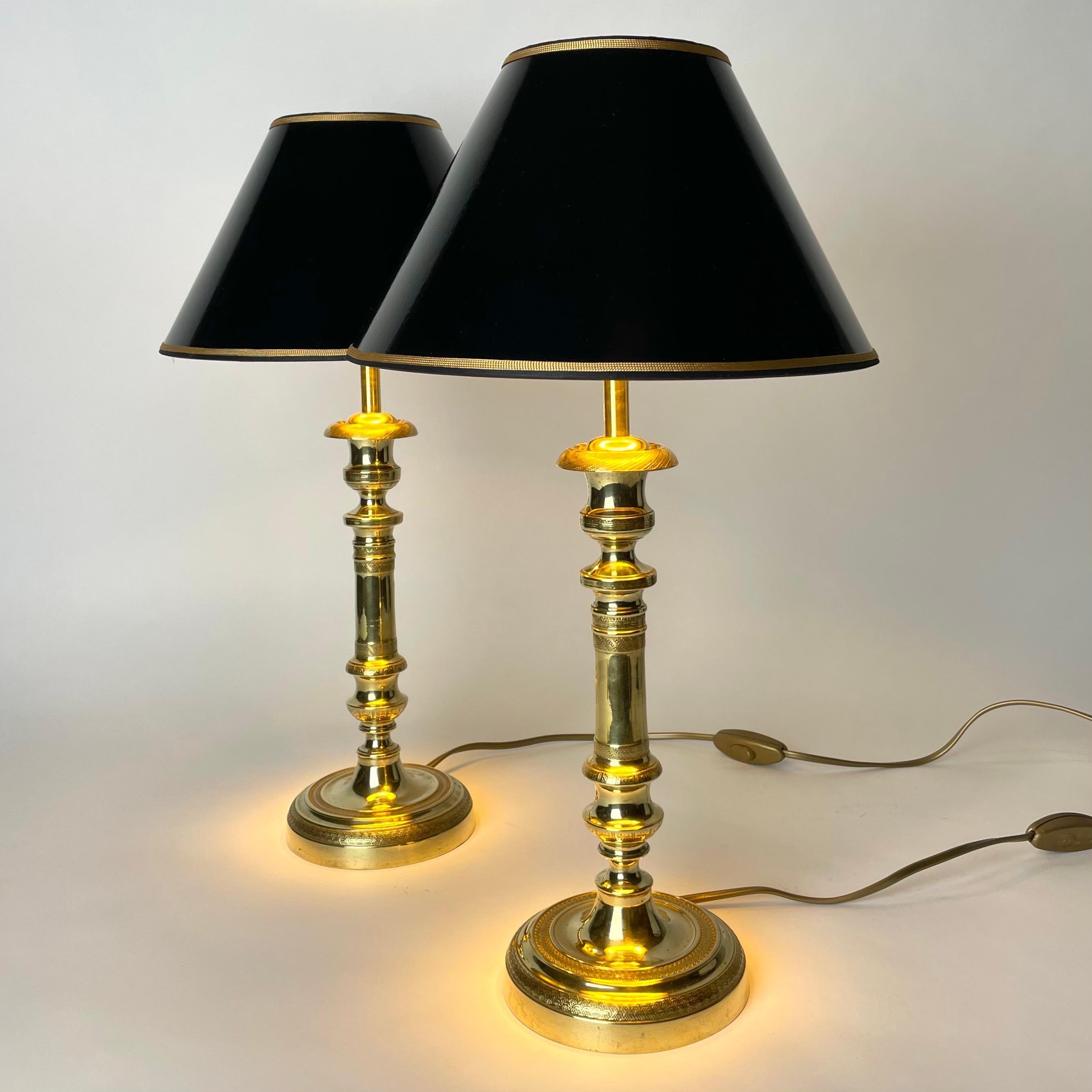 Early 19th Century Elegant pair of Empire Table Lamps, originally candlesticks from the 1820s For Sale