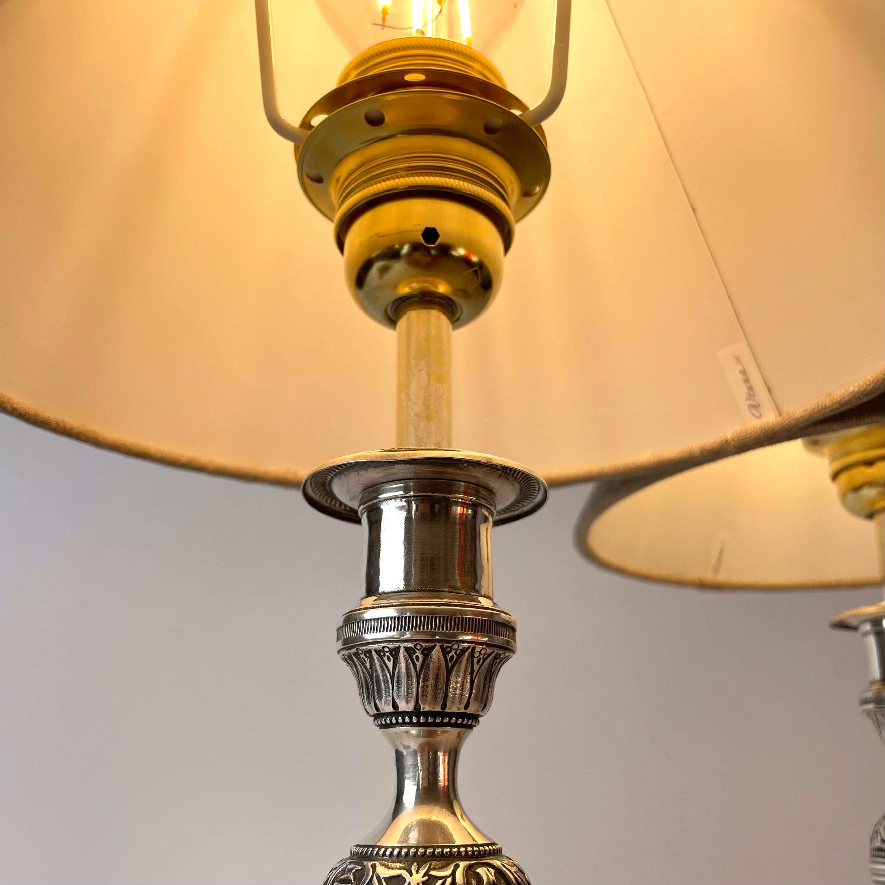 Bronze Elegant pair of Empire Table Lamps, originally candlesticks from the 1820s For Sale