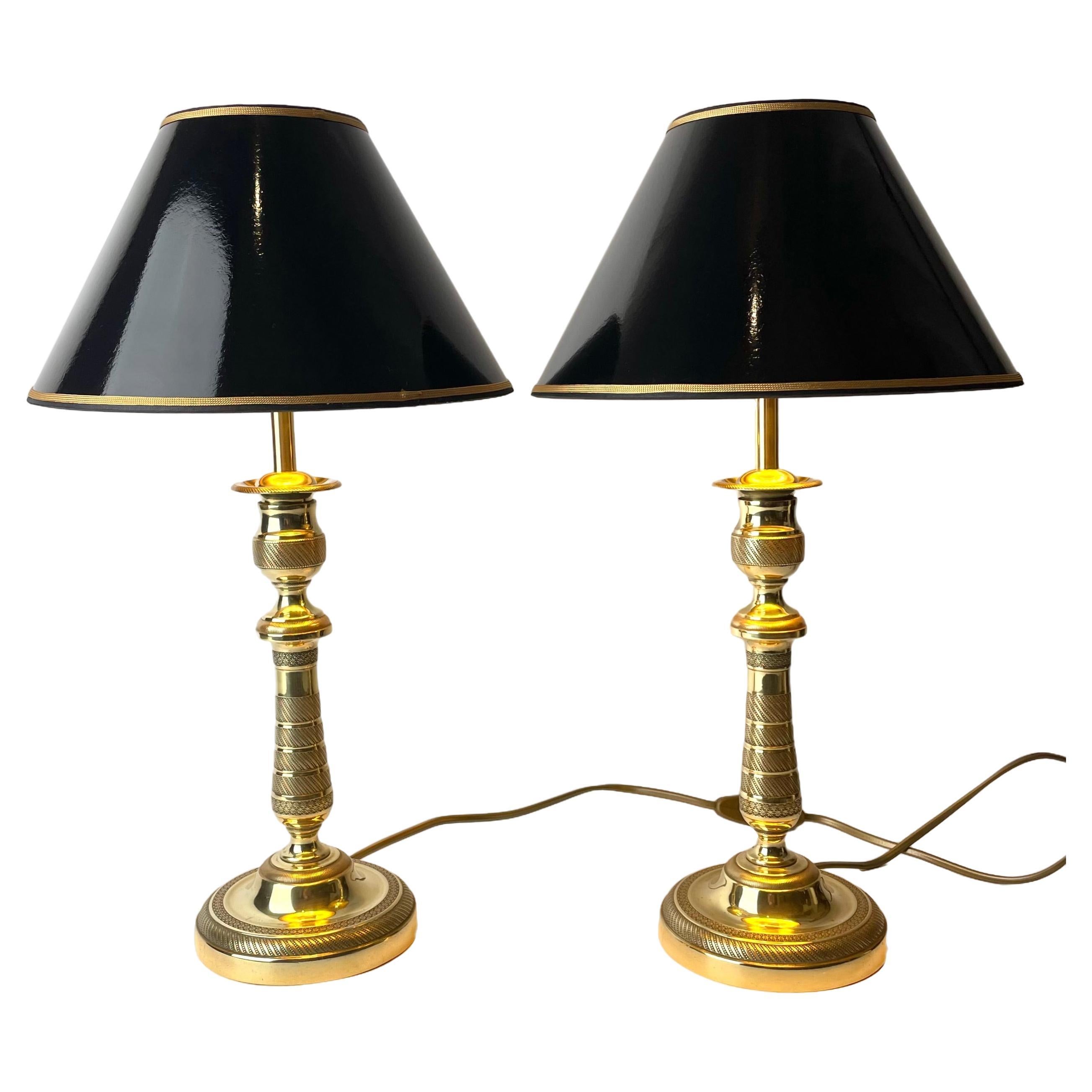Elegant pair of Empire Table Lamps, originally candlesticks from the 1820s