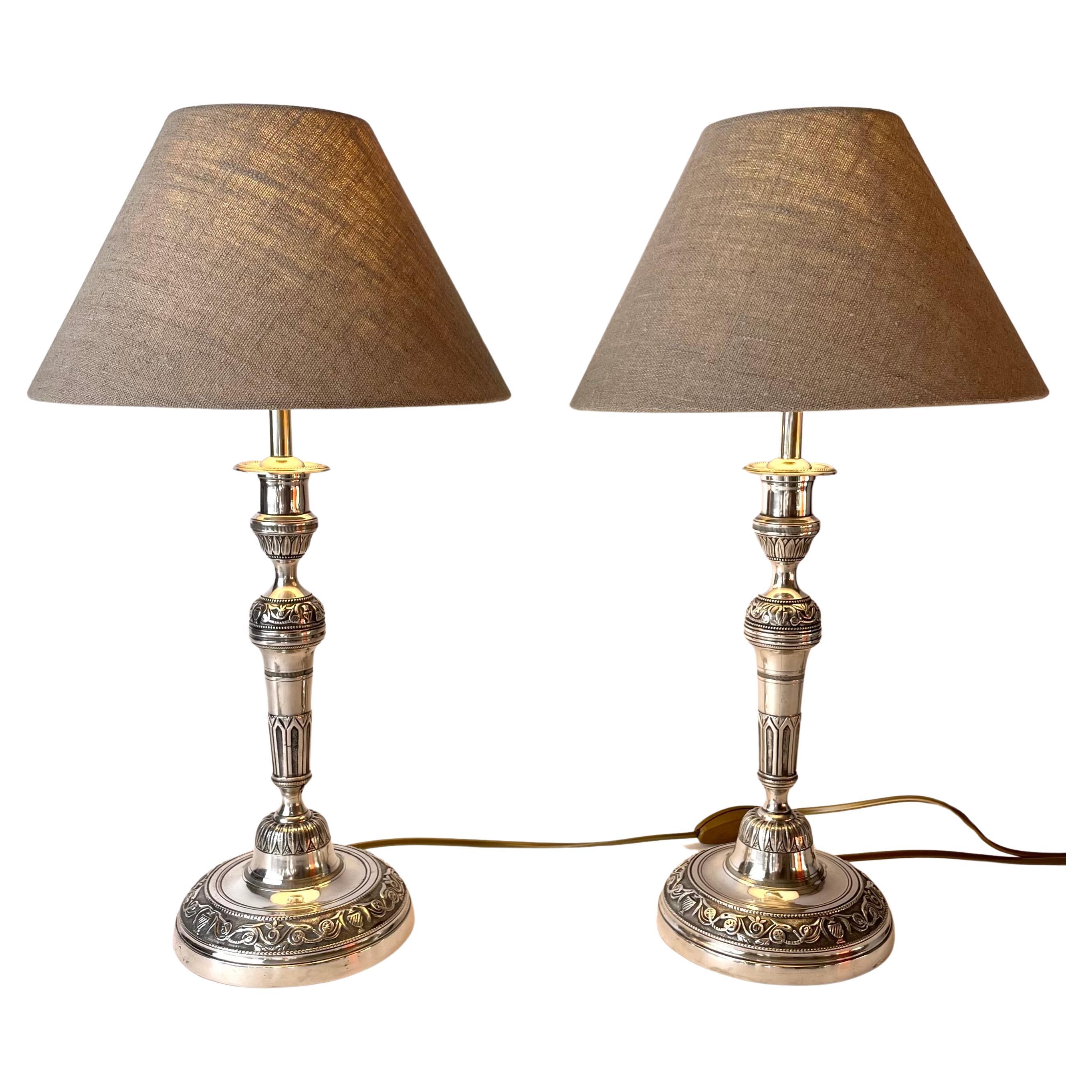 Élégante paire de lampes de table Empire, à l'origine chandeliers des années 1820 en vente