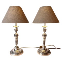 Antique Elegant pair of Empire Table Lamps, originally candlesticks from the 1820s