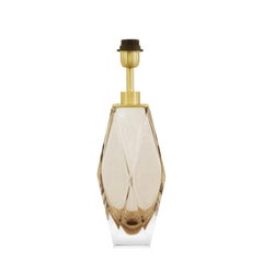 Elegant Pair of Faceted Champagne Color Murano Glass Table Lamps