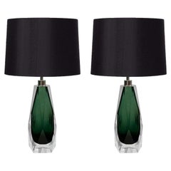 Elegant Pair of Faceted Jewel Green Murano Glass Table Lamps 2024