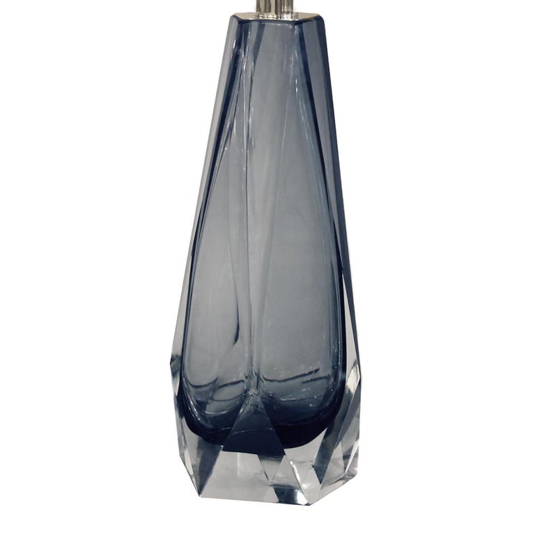 Italian Elegant Pair of Faceted Smoke Glass Table Lamps 2022 For Sale