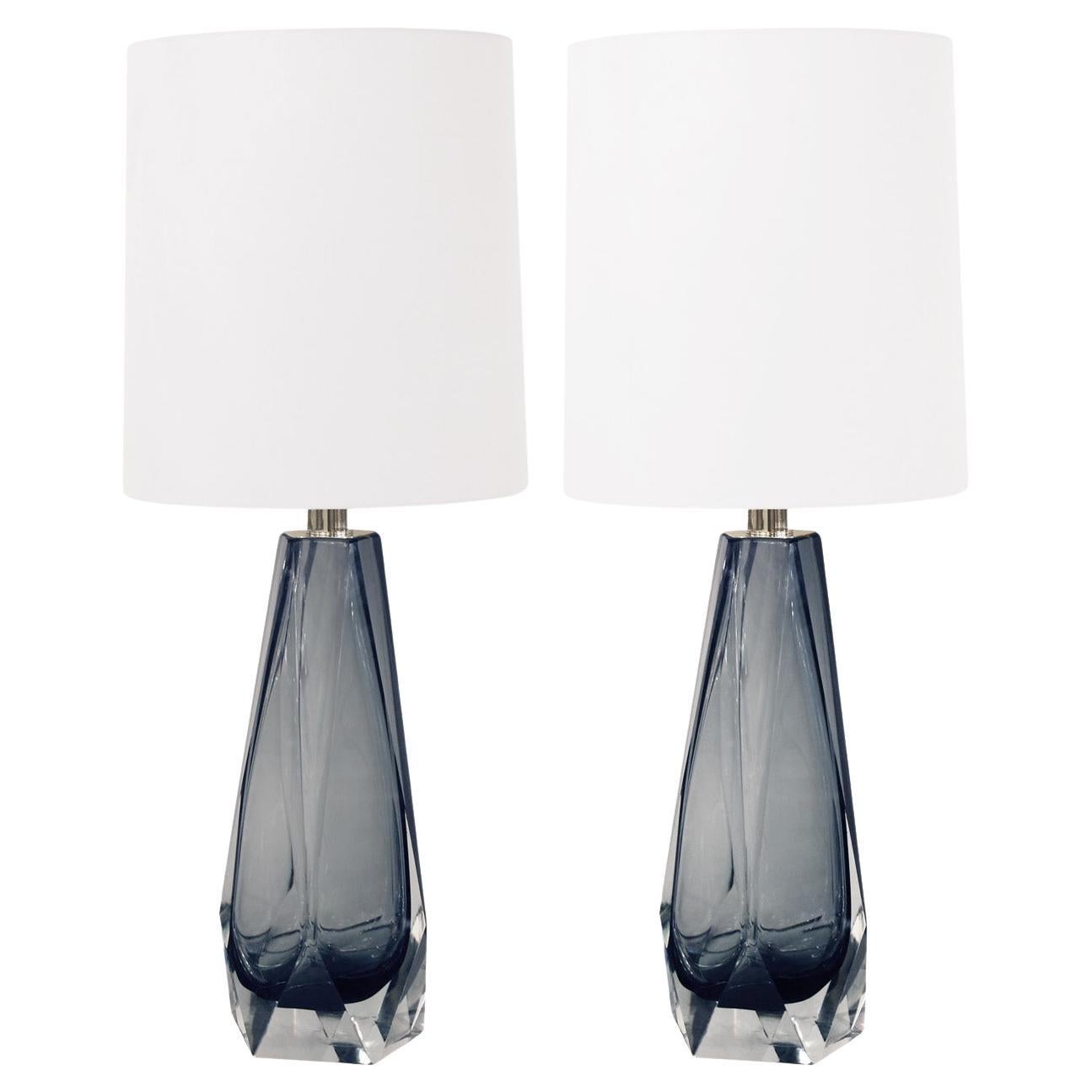 Elegant Pair of Faceted Smoke Glass Table Lamps 2022
