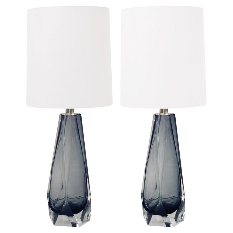 Elegant Pair of Faceted Smoke Glass Table Lamps 2022 For Sale