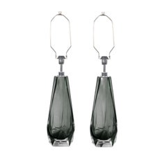 Elegant Pair of Faceted Smoke Glass Table Lamps