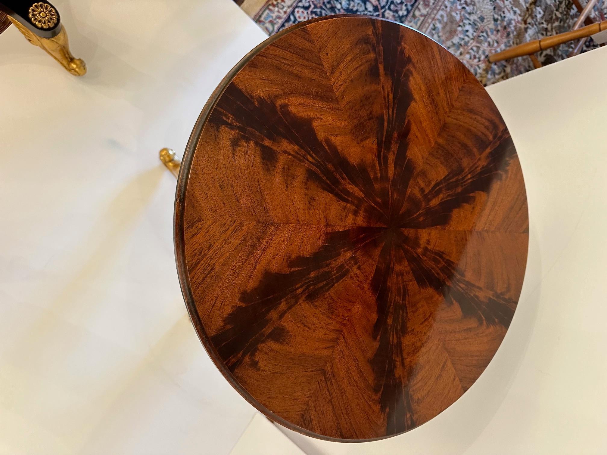 Elegant Pair of Flame Mahogany Ebonized Wood and Gilded Round End Tables In Good Condition In Hopewell, NJ