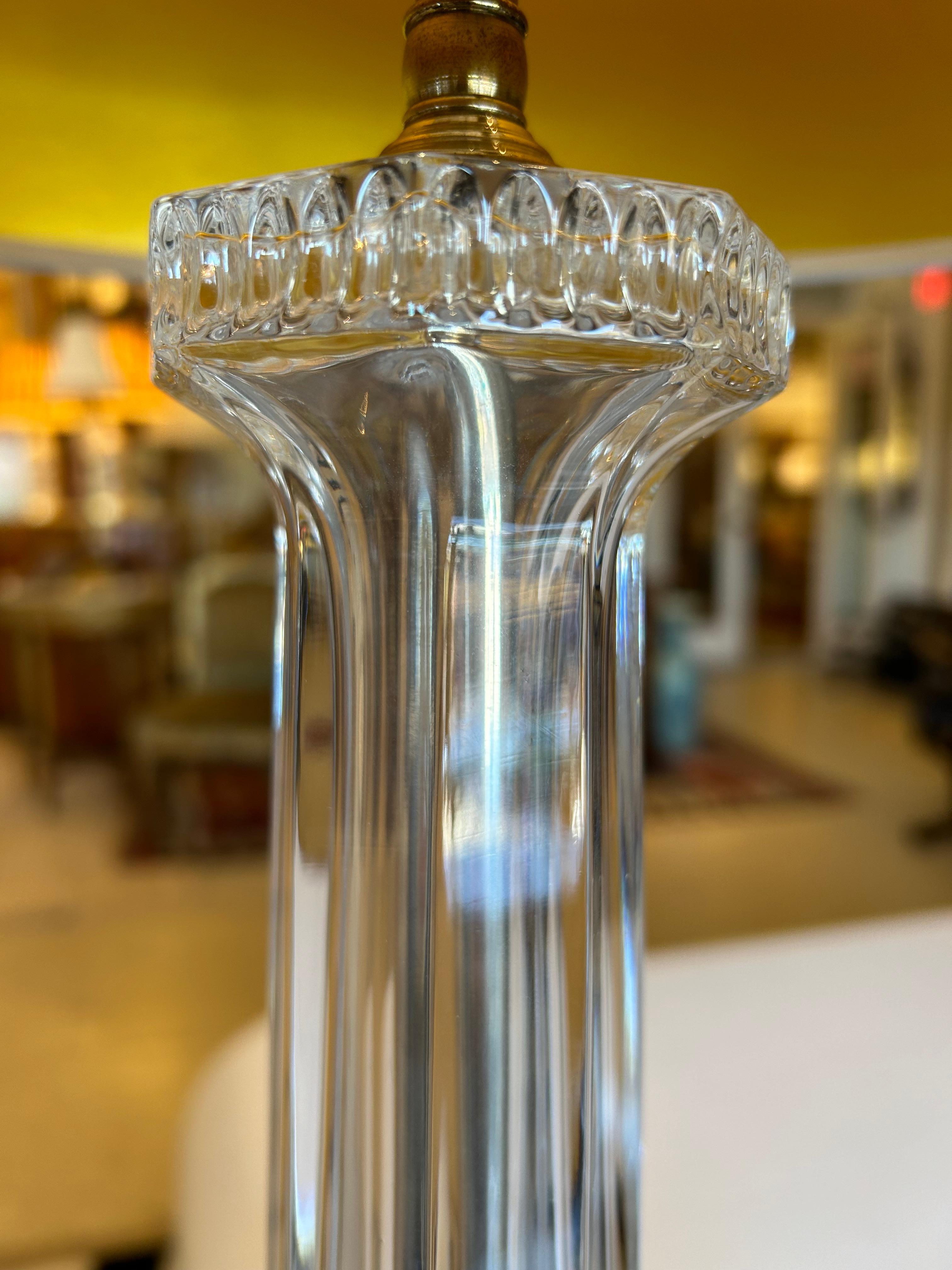 Elegant Pair of Fluted Crystal Vintage Adjustable Table Lamps In Good Condition For Sale In Hopewell, NJ