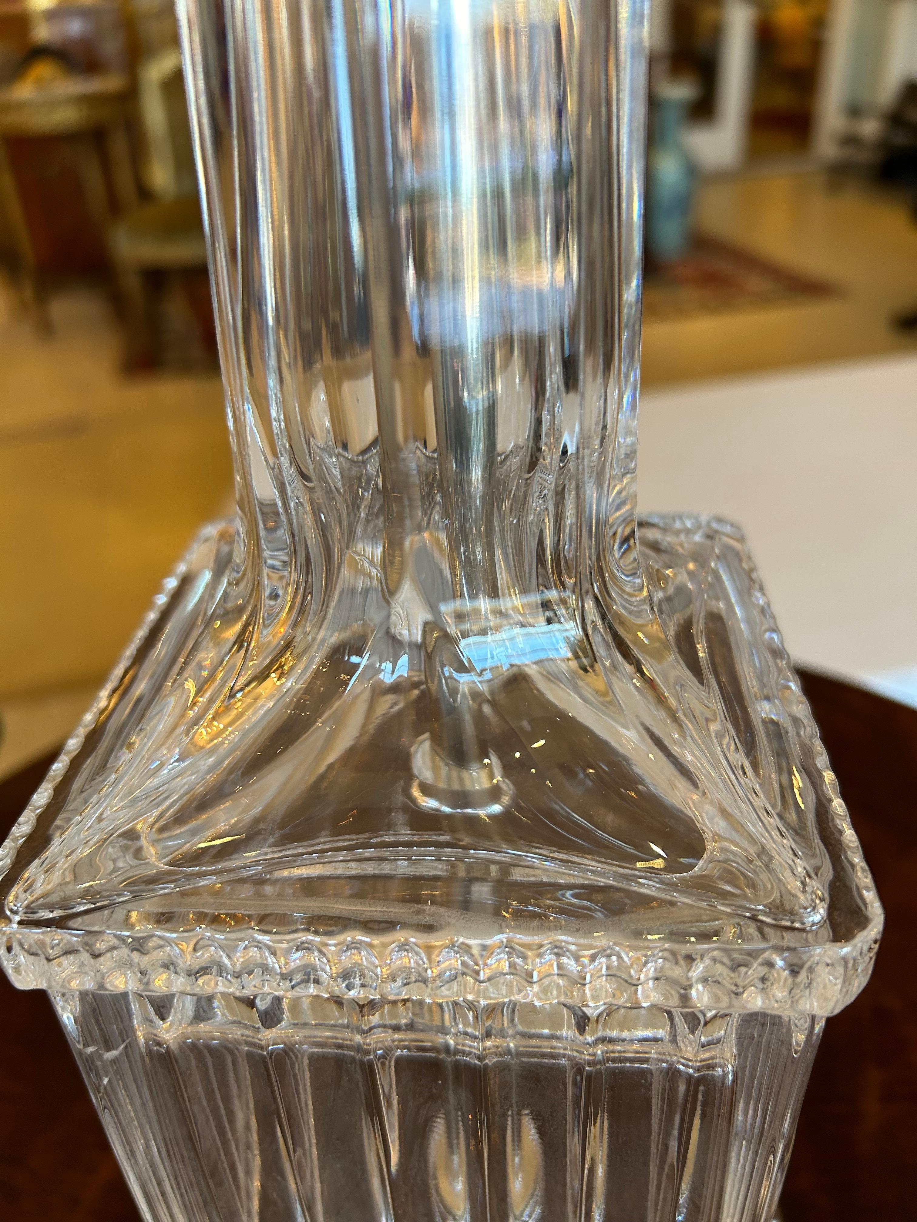 Early 20th Century Elegant Pair of Fluted Crystal Vintage Adjustable Table Lamps For Sale