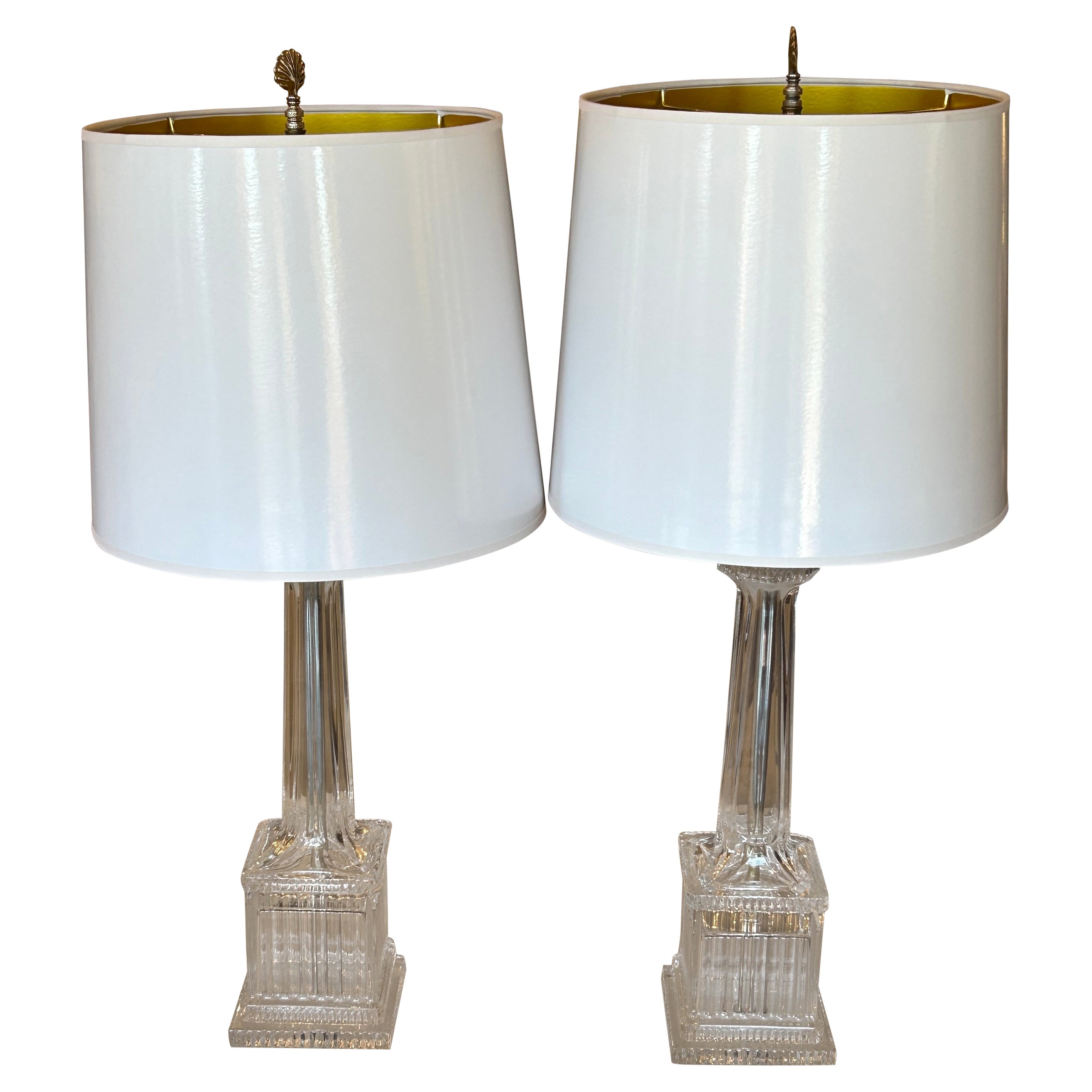 Elegante Pareja de Lámparas de Mesa Regulables Vintage de Cristal Acanalado