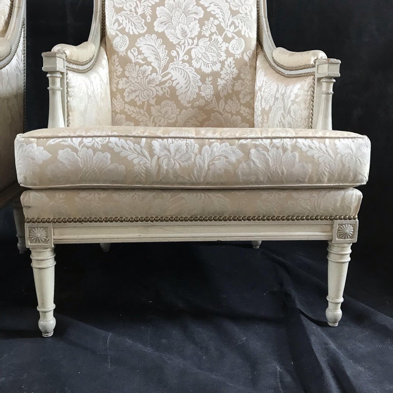 Elegant Pair of French Antique Louis XVI Style Carved Armchairs Club ...