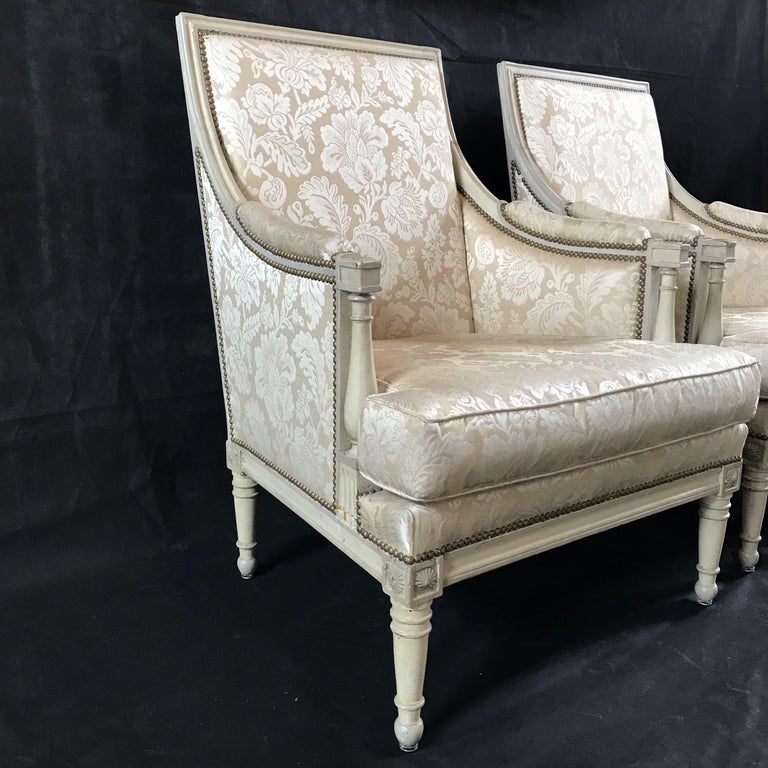 Elegant Pair of French Antique Louis XVI Style Carved Armchairs Club ...