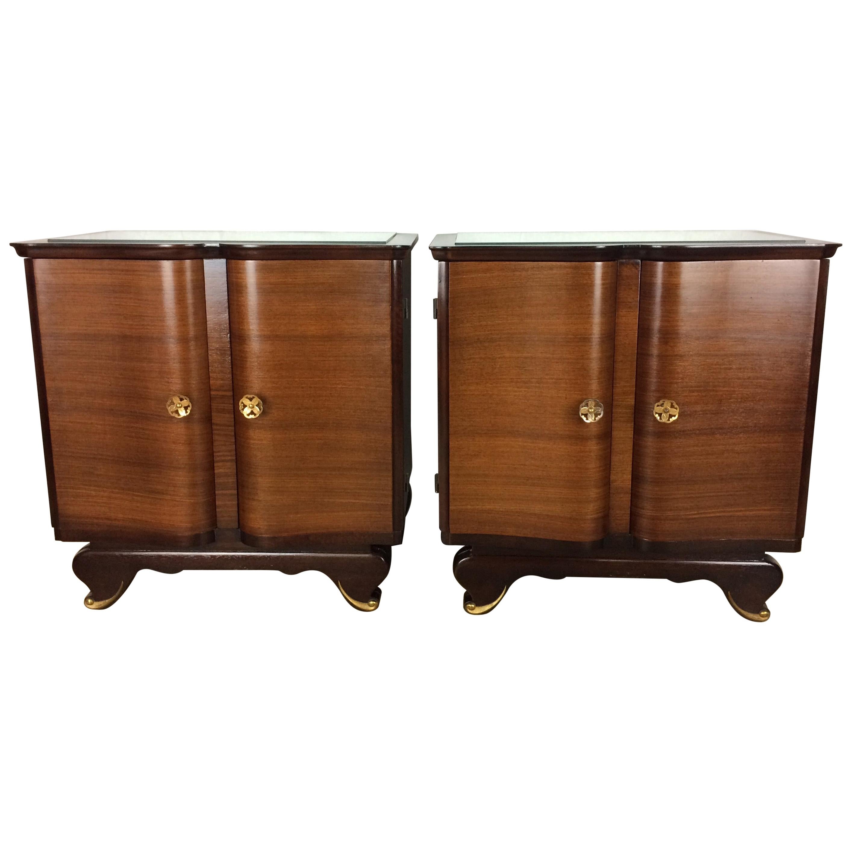 Elegant Pair of French Art Deco Nightstands or Side Tables