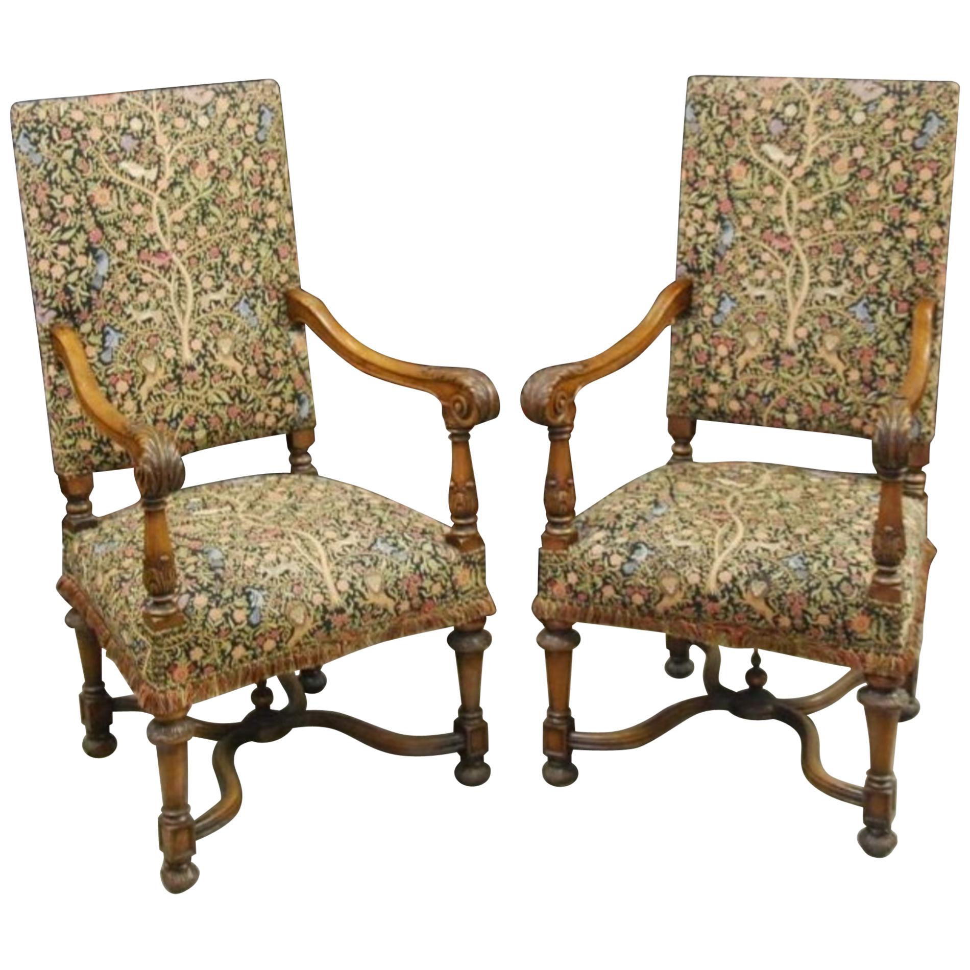 Elegant Pair of French Baroque Style Carved Fauteuils with Fabric Covers