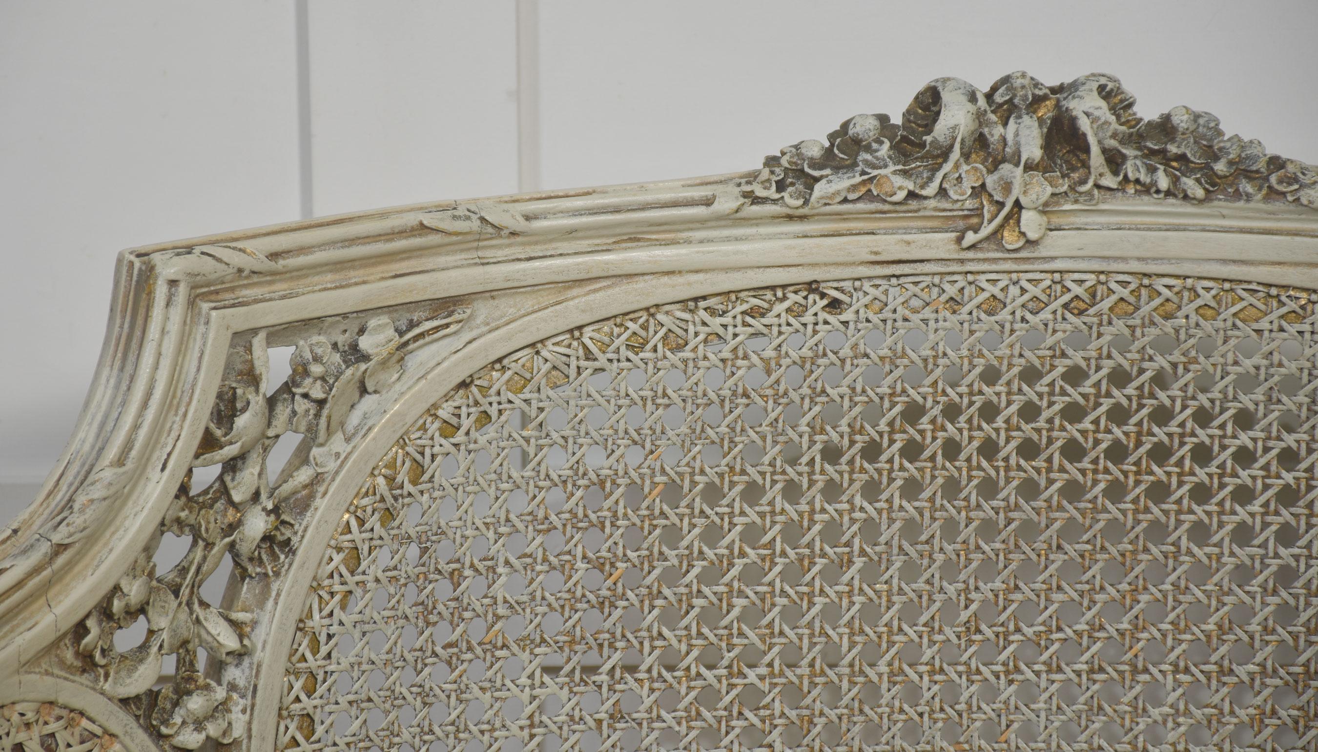 Elegante paire de chaises à baignoire françaises sculptées et cannées de style Louis XVI en vente 4