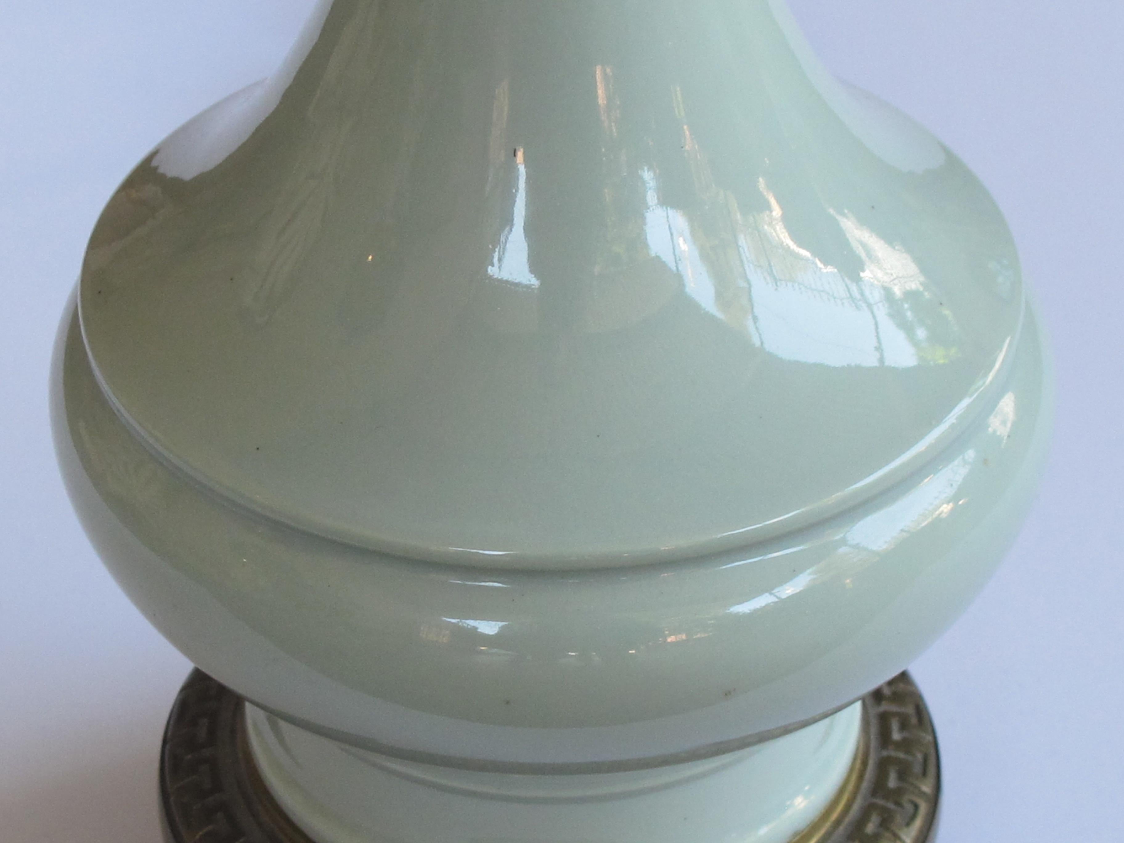 Elegant Pair of French Celadon-Glazed Lamps In Excellent Condition In San Francisco, CA