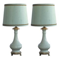 Elegant Pair of French Celadon-Glazed Lamps