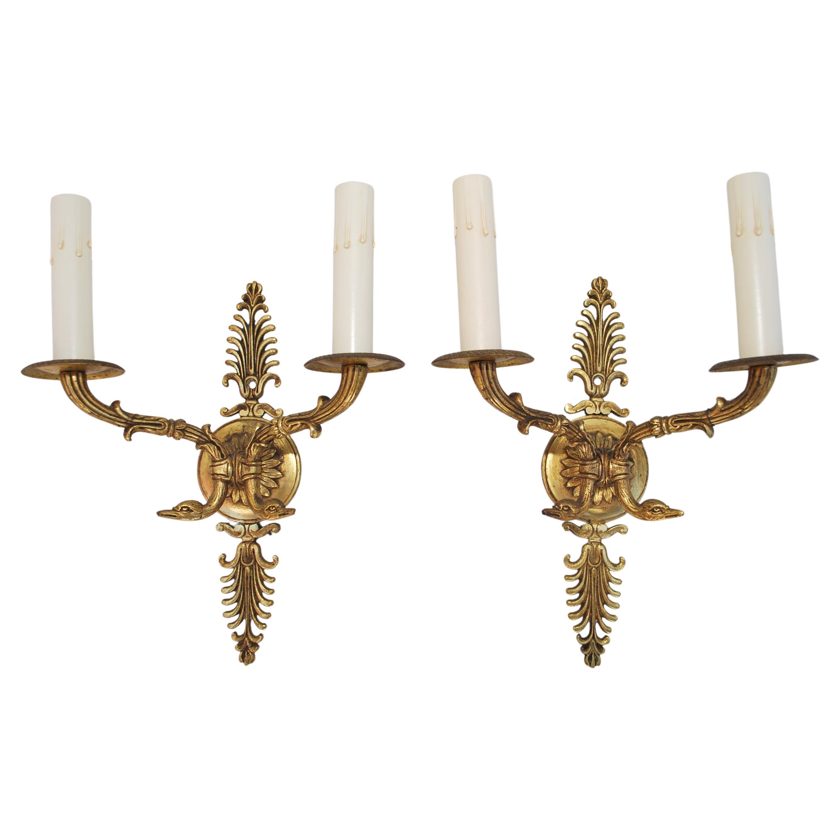 Elegant pair of French Empire style sconces For Sale