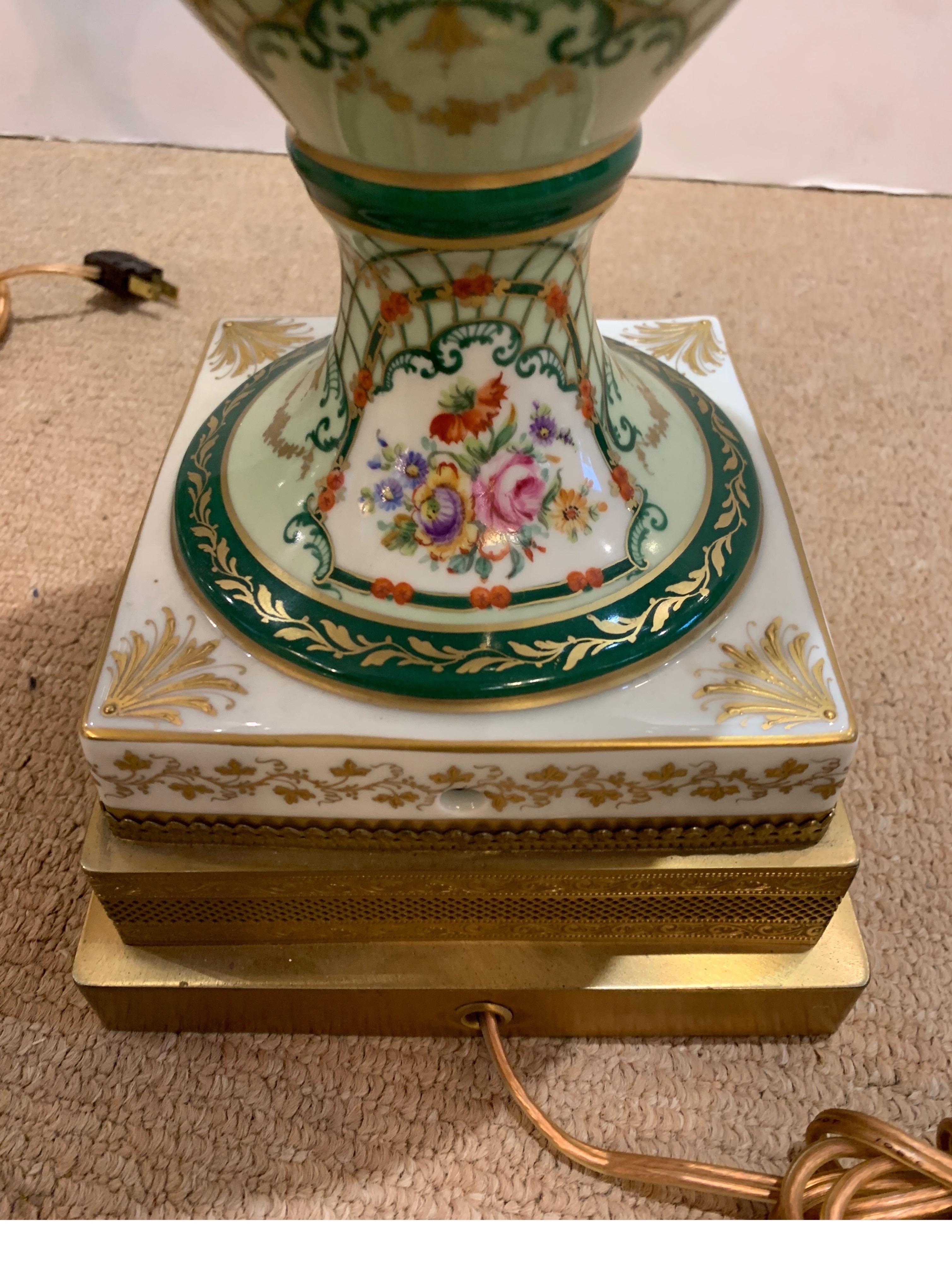 Élégante paire de lampes françaises en porcelaine peinte à la main 7