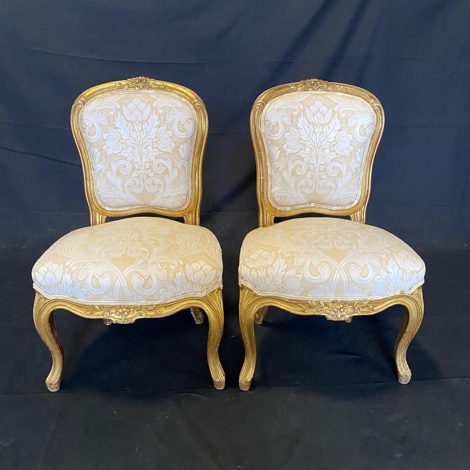 Upholstery Elegant Pair of French Louis XV Gold Slipper Chairs For Sale