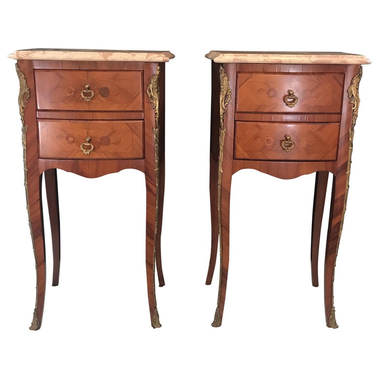 Elegant Pair of French Louis XV MarbleTop Nightstands at 1stDibs