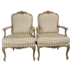 Elegant Pair of French Louis XV Style Bergere Fauteuil Chairs