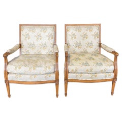 Elegant Pair of French Louis XVI Style Fauteuil Open Armchairs