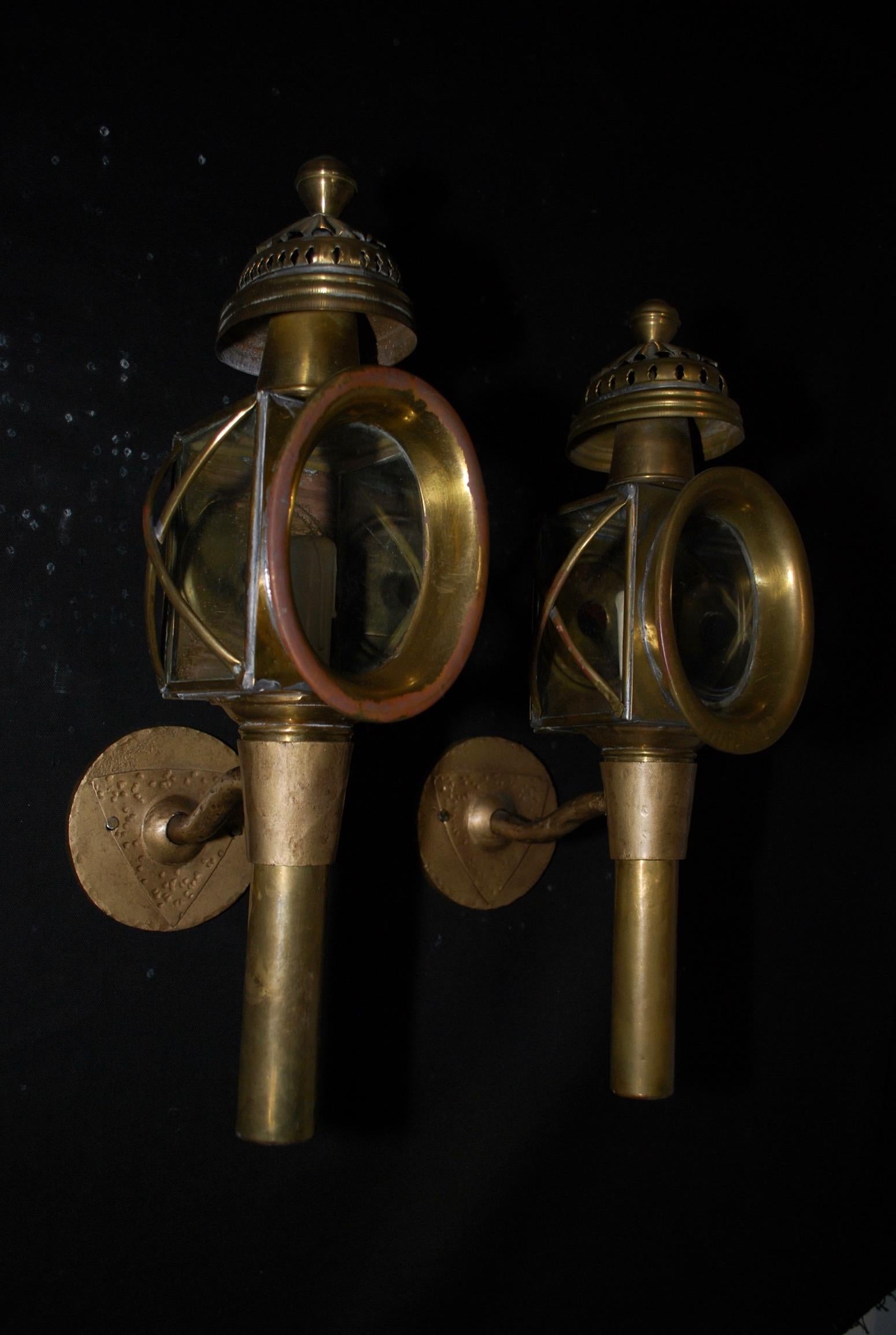 Elegant Pair of French Turn of the Century Coach Lamps Sconces 2