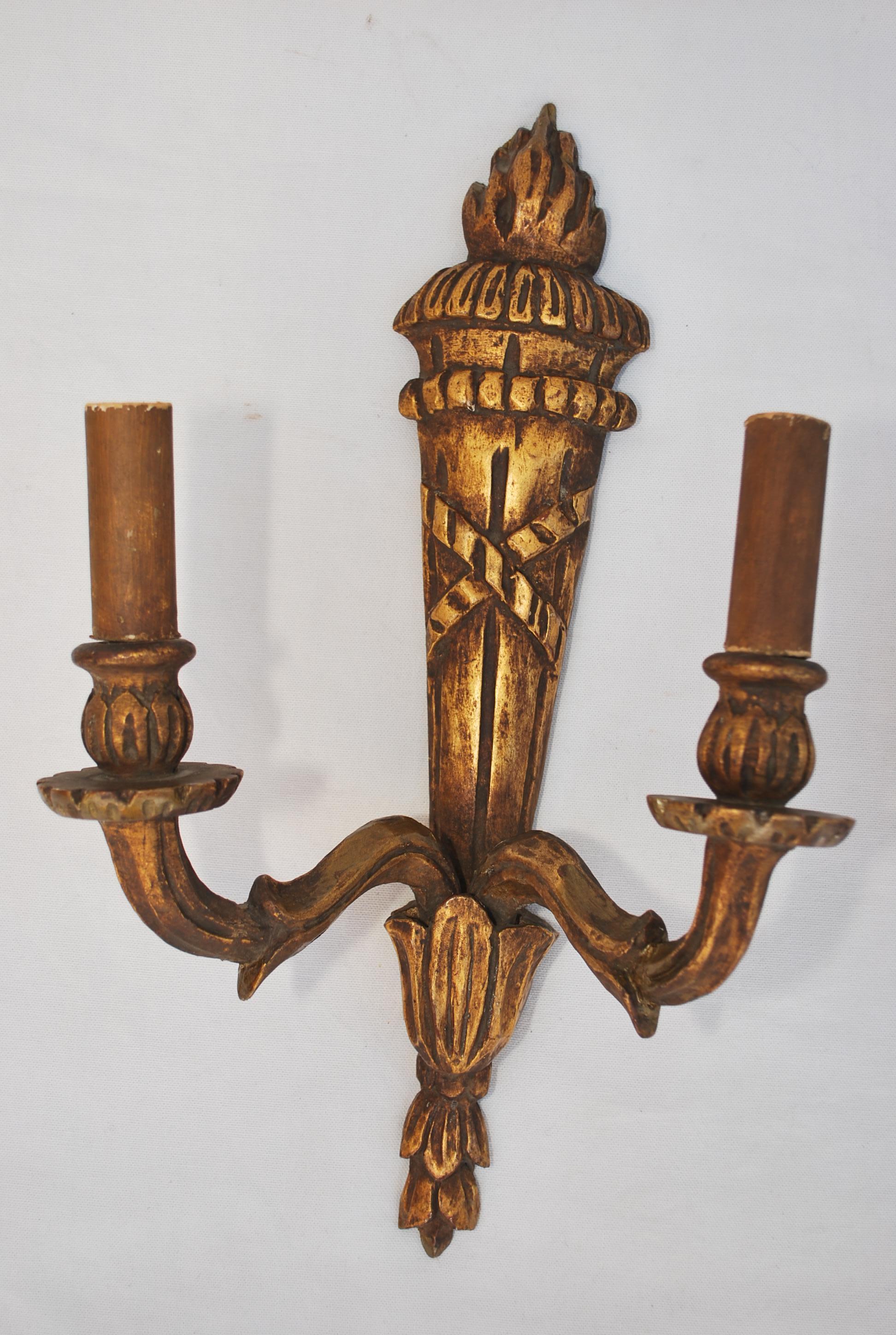 Wood Elegant pair of French turn of the century woos sconces ( Empire style ) For Sale