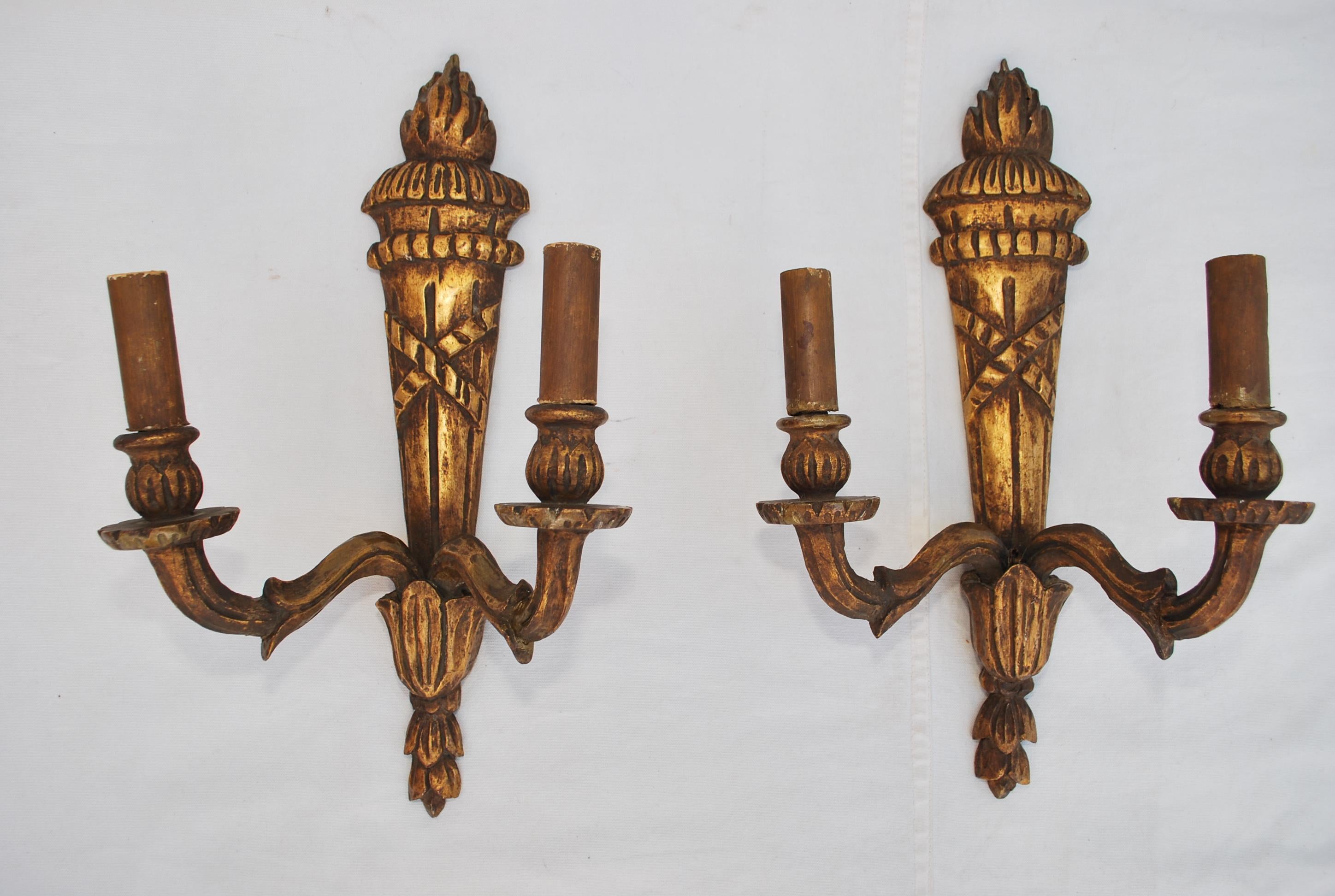 Elegant pair of French turn of the century woos sconces ( Empire style ) For Sale 1