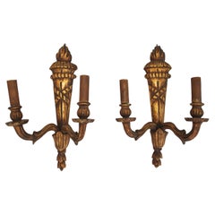 Antique Elegant pair of French turn of the century woos sconces ( Empire style )