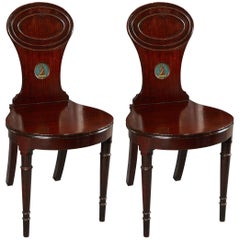 Elegant Pair of Georgian Mahogany Hall Chairs