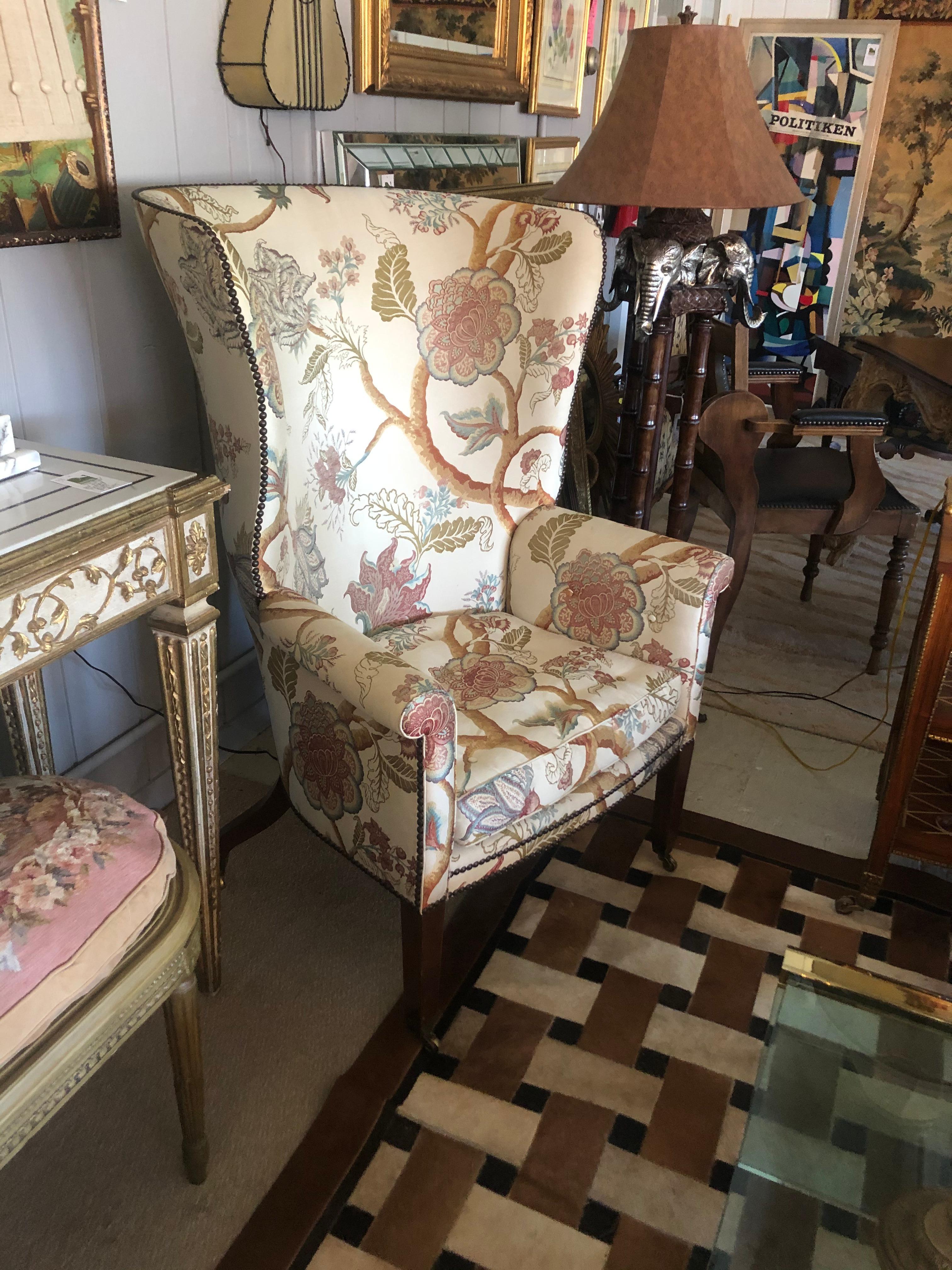 Late 20th Century Elegant Pair of Georgian Style Wing Chairs by William Switzer