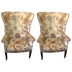 Vintage Elegant Pair of Georgian Style Wing Chairs by William Switzer