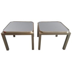 Elegant Pair of Glass and Steel Side Tables, 1970s