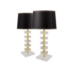 Elegant Pair of Gold Infused Murano Glass Block Table Lamps