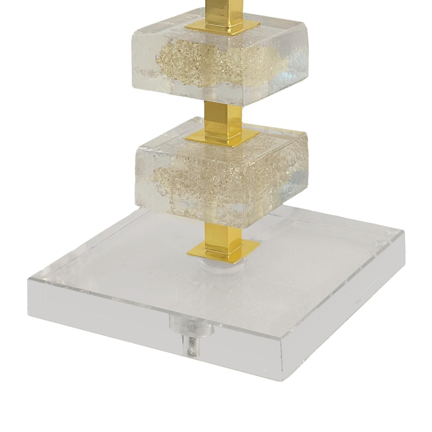 Elegantes Paar Tischlampen aus vergoldetem Murano-Glasblock im Zustand „Neu“ in New York, NY