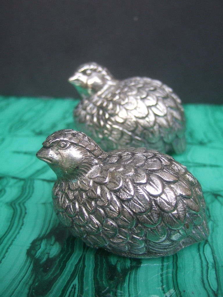 Elegant Pair of Gucci Silver Metal Quail Salt and Pepper Shakers c