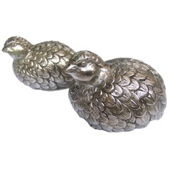 Vintage Elegant Pair of Gucci Silver Metal Quail Salt & Pepper Shakers c 1970s