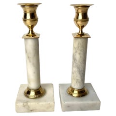 Elegant pair of Gustavian Carrara marble and Gilt brass Candlesticks from 1790s
