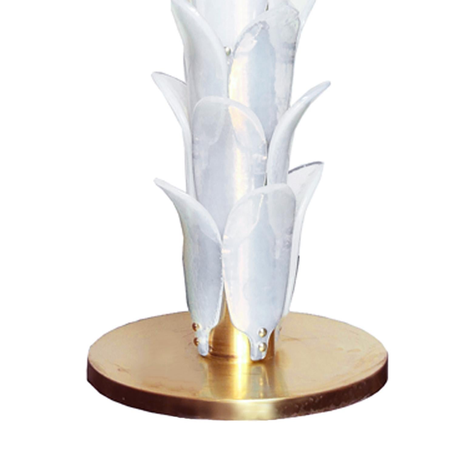 Italian Elegant Pair of Iridescent Murano Glass Palm Torchieres, 2022