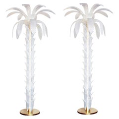 Elegant Pair of Iridescent Murano Glass Palm Torchieres, 2022