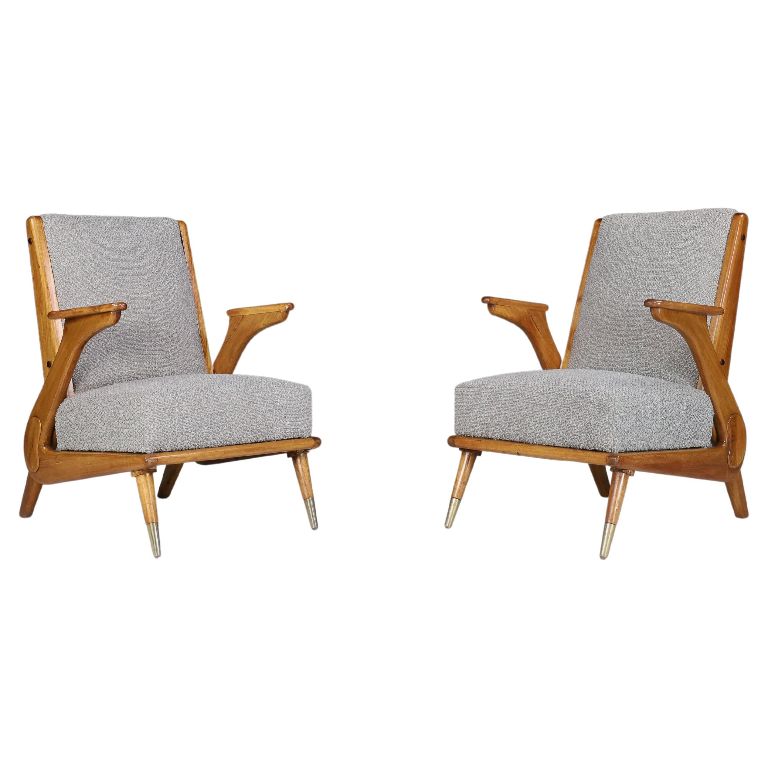 Elegant Pair of Italian Armchairs Attributed to Giuseppe Scapinelli 1950s