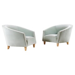 Elegant Pair of Italian Armchairs. New Velvet Upholstery. 1950s